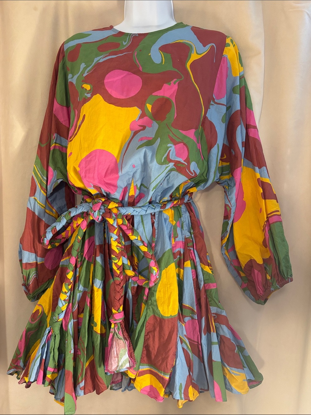 Rhode Ella Abstract Print Mini Dress with Braided Tie